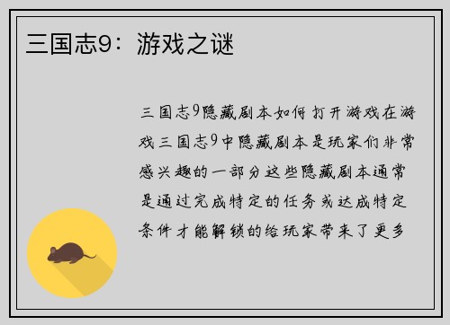 三国志9：游戏之谜
